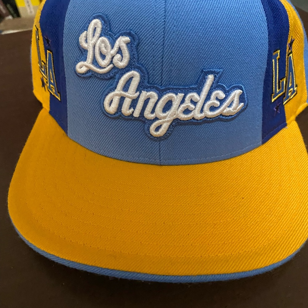 Los Angeles Lakers Blue and Yellow fitted cap by Hardwood Classics